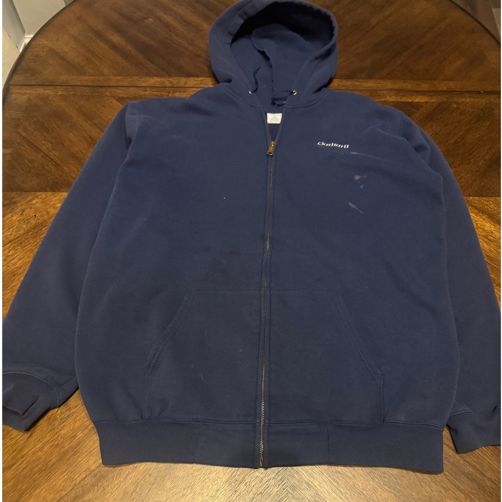 Carhartt Mens XL Tall Navy Blue‎ Full Zip Hooded Sweatshirt Workwear |W1